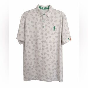 U Suck At Golf Men's Fighting Irish White and Gray Clover Print Polo Shirt. S-XL